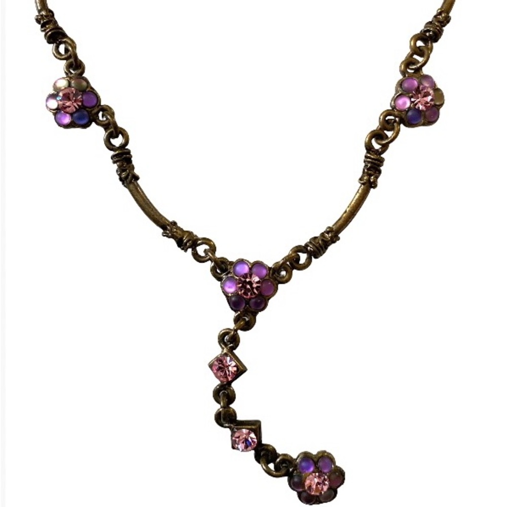 Vintage Style Necklace With Gemstone Flowers